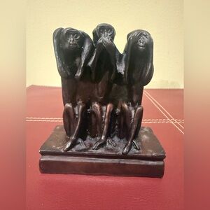 Hand Carved Vintage Three Wise Monkeys Hear Speak See No Evil Small Statue